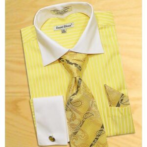 Daniel Ellissa Corn Vertical Stripe Two Tone Shirt / Tie / Hanky Set With Free Cufflinks