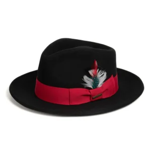 Ferrecci Crushable Black/Red 100% Australian Wool Fedora Hat