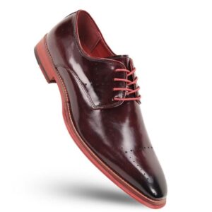 Men's burgundy leather dress shoe with red sole