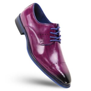 Men's purple oxford shoe with blue laces