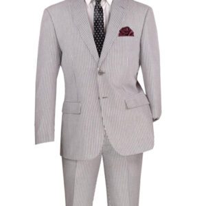 Gray pinstripe suit with tie and pocket square