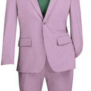 Lavender suit with green polo and boutonniere