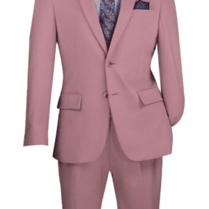 Men's dusty rose suit with patterned tie