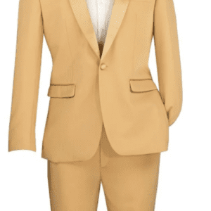 Gold tuxedo with bow tie and boutonniere