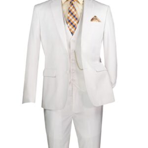 White men's three-piece suit with plaid tie