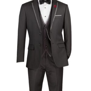 Men's black tuxedo with vest and bow tie