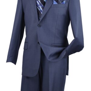 Navy men's suit with striped tie