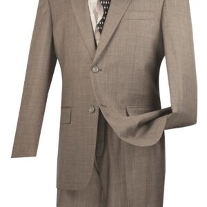 Tan men's suit on mannequin with tie