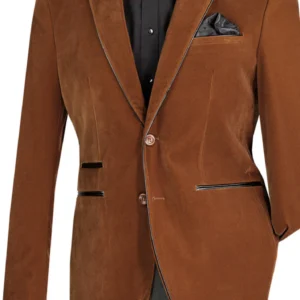 Brown velvet men's blazer with bow tie