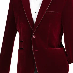Burgundy velvet tuxedo jacket with bow tie