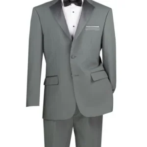 Gray tuxedo with black lapel, bow tie