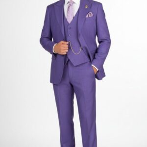 Man wearing purple three-piece suit