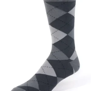 Argyle patterned socks in gray and black.